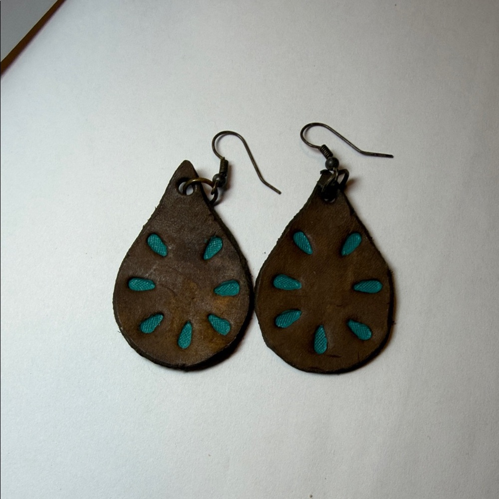 Brown and Teal Teardrop Earrings